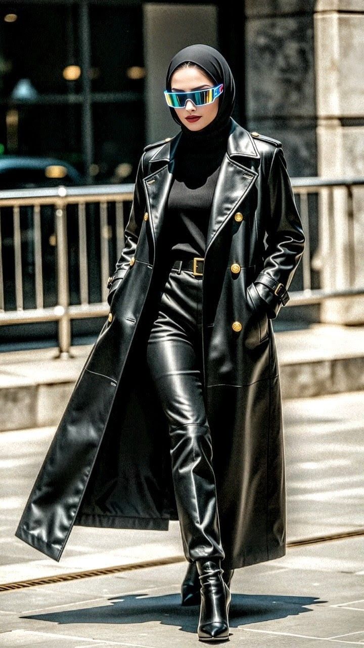 Girls Long Leather Jacket - Mini Skirt