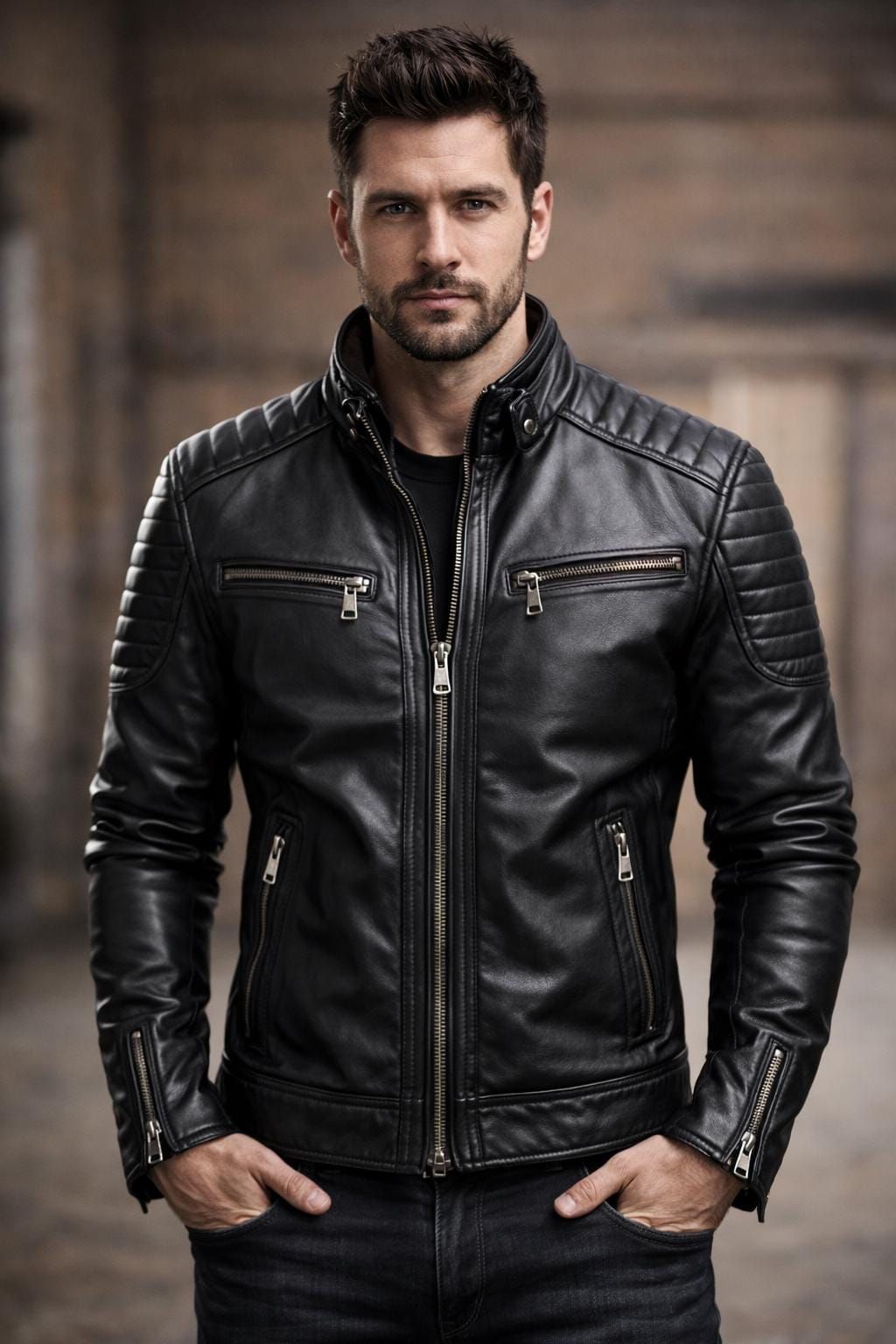Men's  Leather Biker Jacket