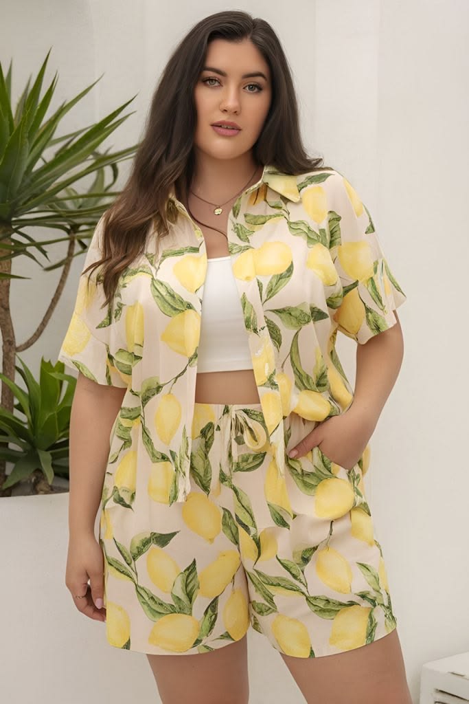 Women's Short Sleeve Printed Shirt with Matching Shorts